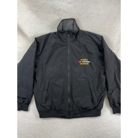 Devon & Jones Korea Veteran Embroidered Bomber Jacket Men XL Black Fleece Lined - Picture 1 of 10
